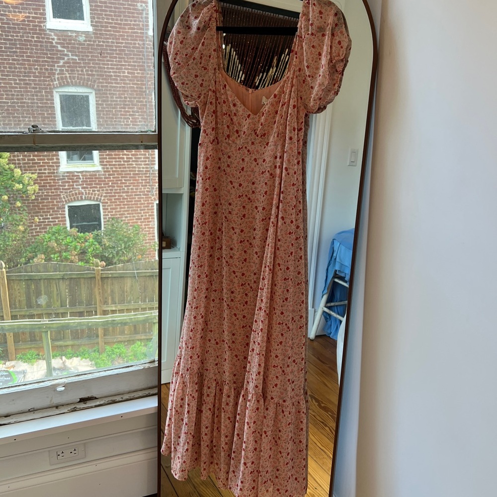 Floral Puff-Sleeve Maxi Dress - Pink